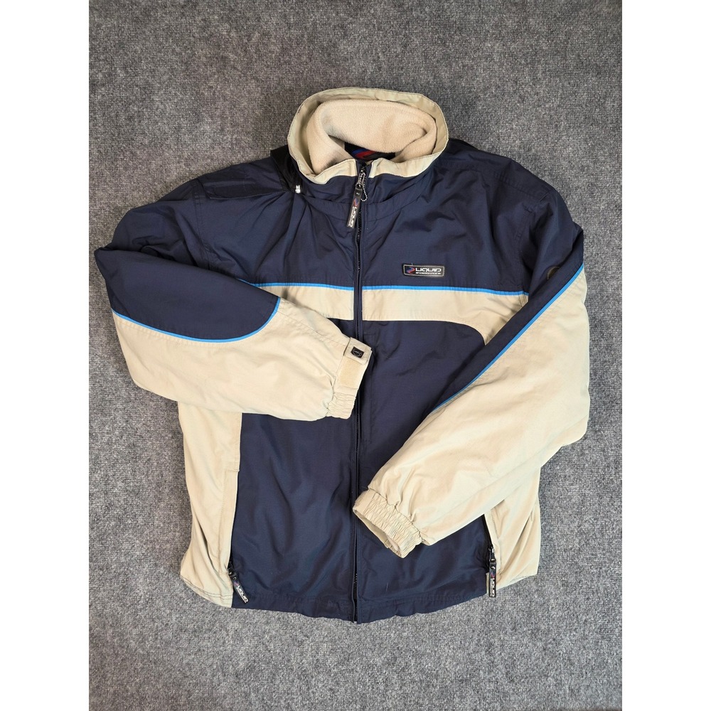 Vintage Y2K Liquid Snowboarding Jacket Mens L Navy Khaki Colorblock Ski Fleece